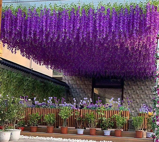 Artificial Wisteria Hanging Flowers-Fake Wisteria Flower Garland Silk Vines - Image 2