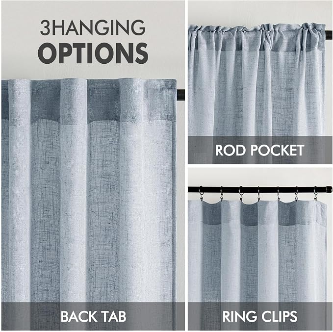 MIULEE Chambray Blue Linen Curtains 52x63 Inch Long - Image 3