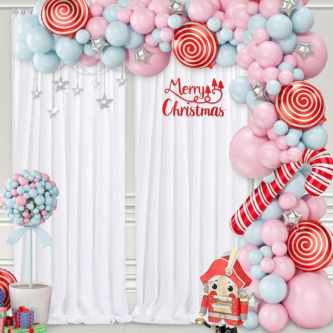 Sparkly Backdrop White Sequin Photo Backdground Curtain 3 Pack 2x8ft | Sequin - Image 6