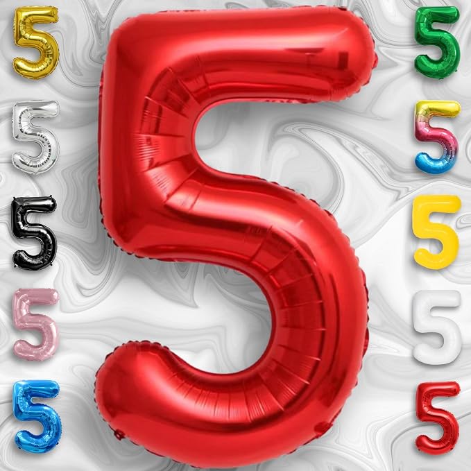 Red Number Balloon 5 Mylar Foil Balloons 16 inch - Image 3