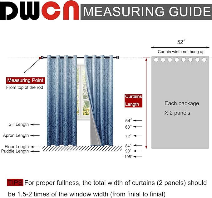 DWCN 100% Blackout Curtains for Bedroom 96 Inch Long-Damask Patterned Ombre - Image 8