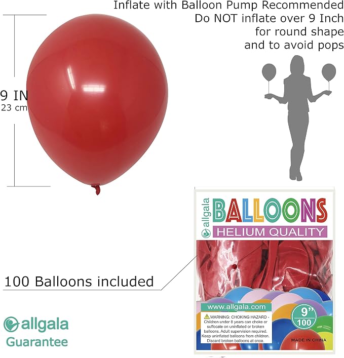 Allgala 100 Count 9 Inch Helium Grade Premium Latex Balloons - Image 2