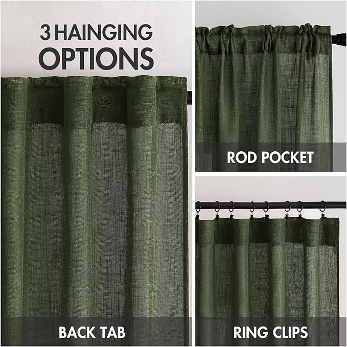 MIULEE Olive Green Linen Curtains 52x96 Inch Long - Image 3