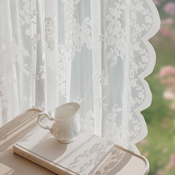 Anmao Vintage Lace Kitchen Curtains 18 Inches Long 2 Panels, Romantic Semi - Image 7