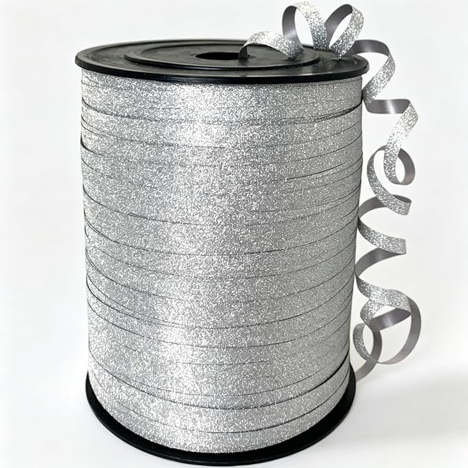 Glitter Silver Ribbon Curling, 500 Yard Balloon String Ribbon by Winjeto