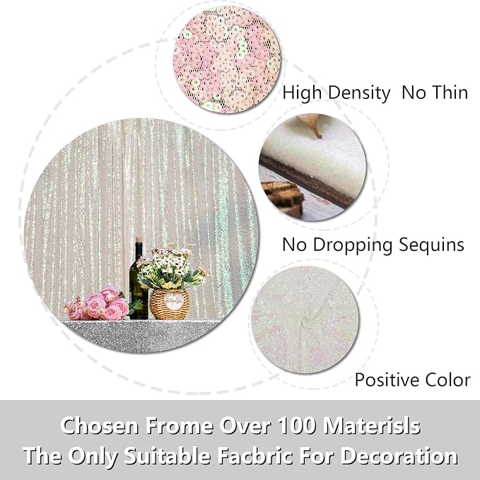 JYFLZQ White Iridescent Sequin Backdrop Curtains 2ft x 8ft 2 Panel Glitter - Image 7