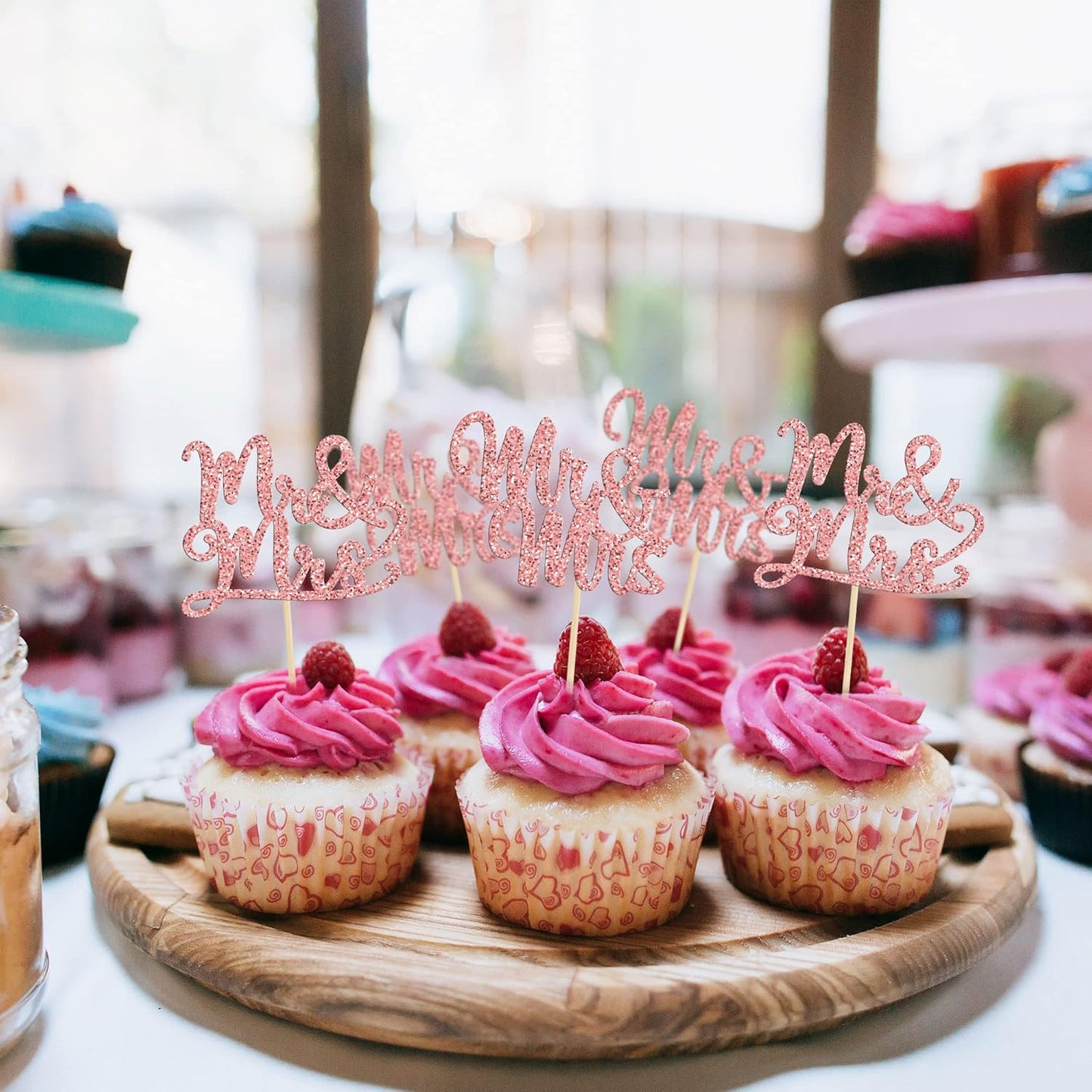 Gyufise Rose Gold Mr & Mrs Cupcake Toppers Love Cake Decorations for Wedding & Bridal Shower Party Supplies