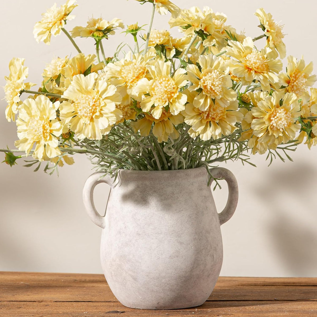 Ceramic Flower Vase Home Decor - 7.1 Inch White Rustic Table Flowers Vases Living Room Bedroom Plant Decoration Modern Farmhouse Vintage for Kitchen Shelf Office Coffee Dining Desk House Women