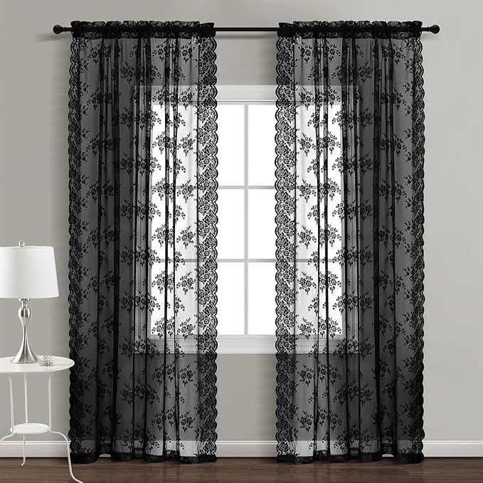 Kotile Black Sheer Lace Curtains - Image 2