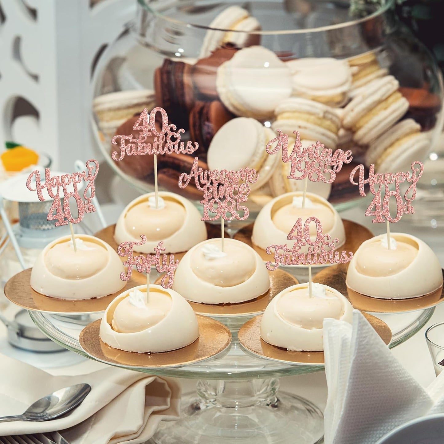 30Pcs Vintage 1985 Cupcake Toppers Glitter Forty 40 Fabulous Happy 40th Birthday Cupcake Picks Cheers to 40 Years for 40th Birthday Anniversary Party Cake Decorations Supplies Rose Gold