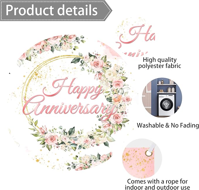 9x6 ft Floral Anniversary Backdrop Banner - Image 7