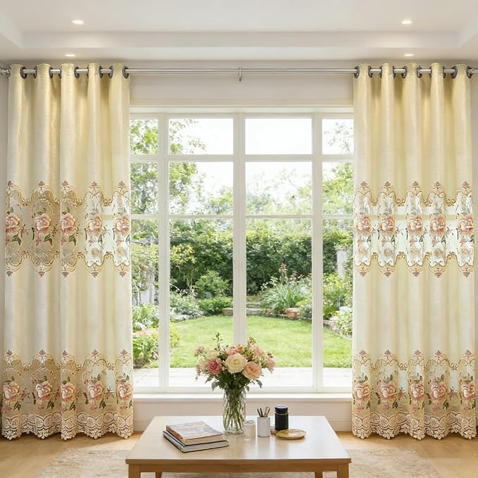 1pc Luxury Peony Embroidery Thermal Insulated Curtain Drape - Image 4