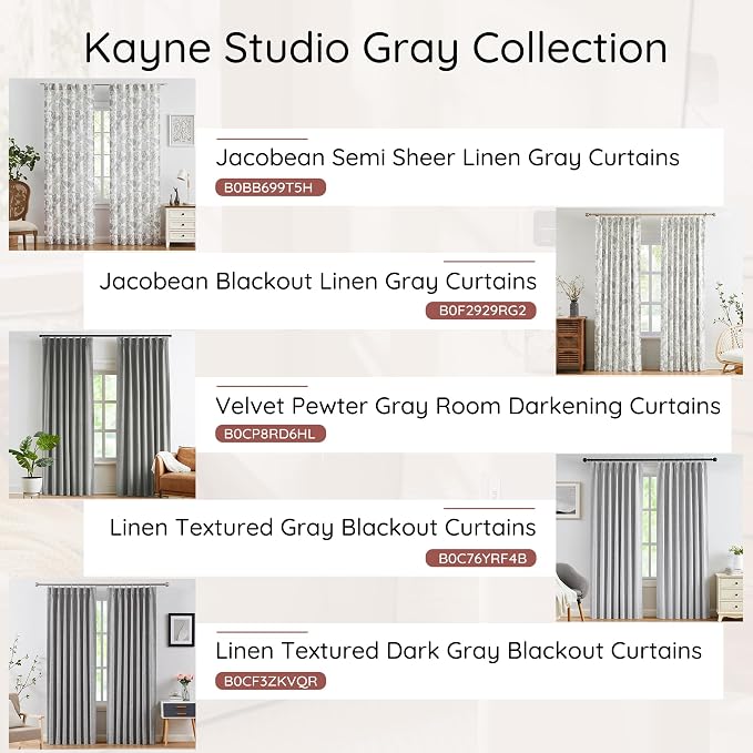 Kayne Studio Linen Grey Floral Botanical Light Filtering Curtains 63 Inches | - Image 8