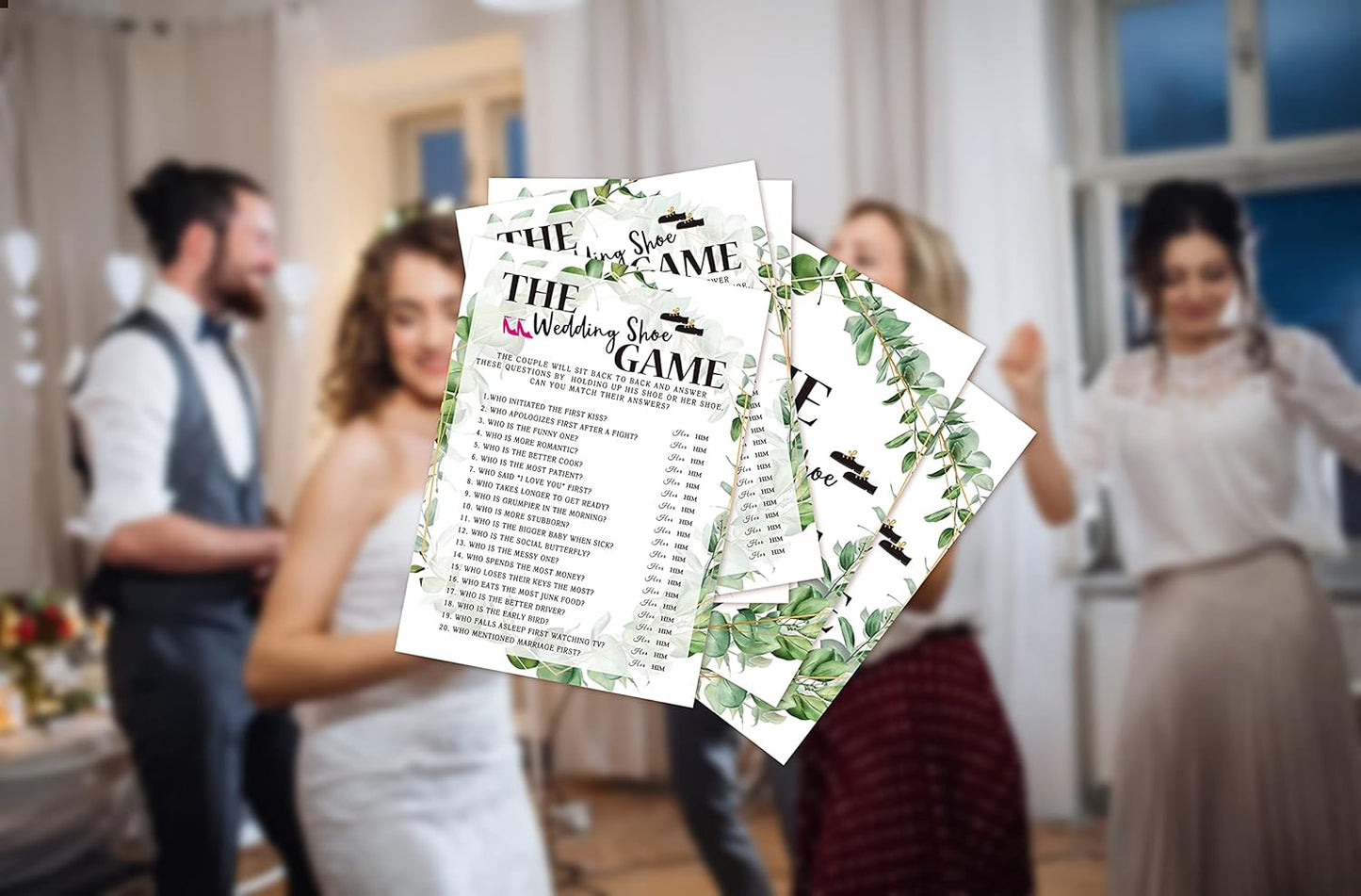 Bridal Shower Game Cards, Wedding Shoe Game, Tropical Jungle Theme Engagement Party Cards for Wedding, Set of 30 (Leaf004)