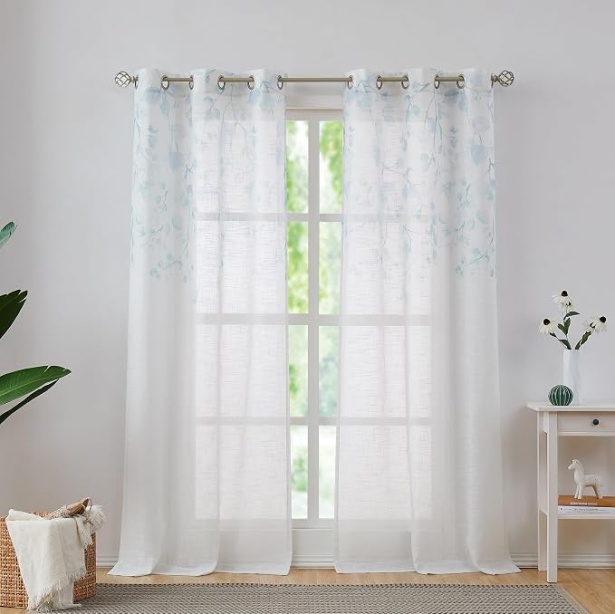Central Park Leaf Floral Print Metallic Sheer Window Curtain Panel - Image 2