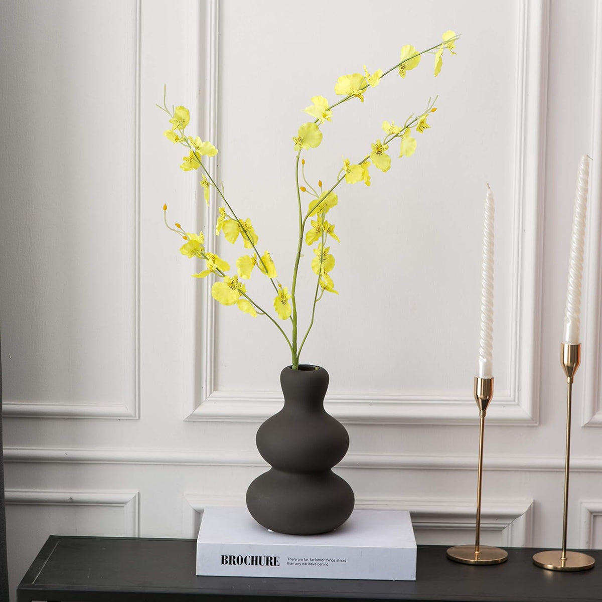 Ceramic Vase for Decor, Black Modern Vases for Home Decor Living Room, Home, Office, Centerpiece,Table and Wedding