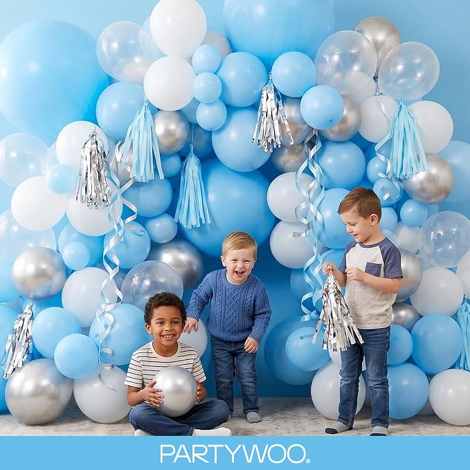 PartyWoo Light Blue Balloons 123pcs Baby Pastel Blue Color 5 Inch | 18 12 10 5 - Image 5