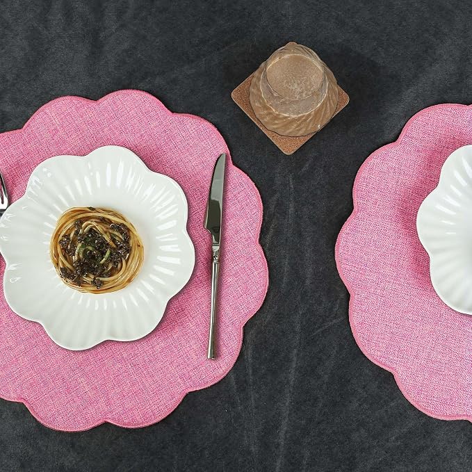 AHHFSMEI Round Faux Linen Placemats Set of 4 Heat Resistant Non-Slip Stain - Image 3