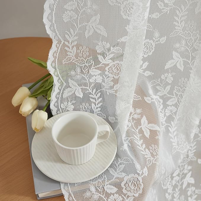 FINECITY Ivory Floral Lace Curtains by FINECITY