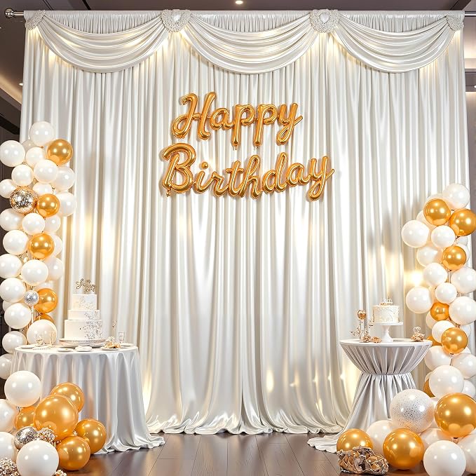 10x10 ft Ivory Glitter Backdrop Curtain - Image 3