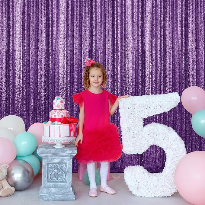 2×8FT-2PCS Purple Sequin Backdrop Curtains Panels, Photography Backdrop Glitter - Image 3