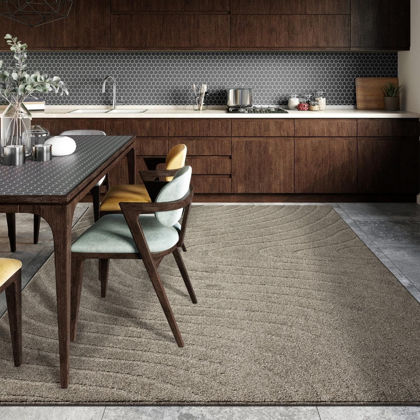 LUXE WEAVERS Modern Geometric Wave Taupe 5x7 Area Rug