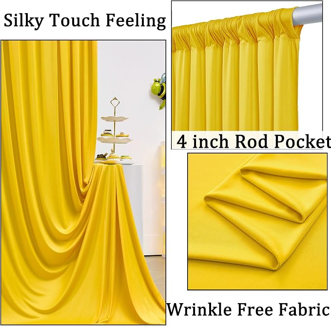 30ft x 10ft Wrinkle Free Yellow Backdrop Curtains - Image 2