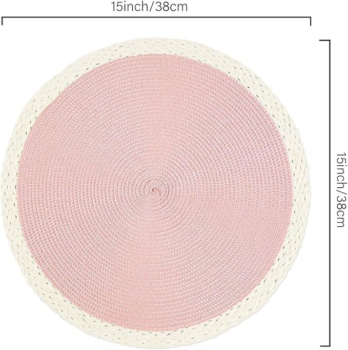 Round Placemats Set of 6, Woven Table Mats, Mint Pink | Braided Paper Edge - Image 2