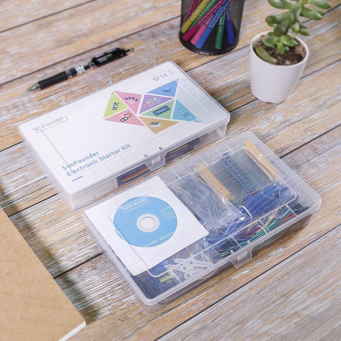 SUNFOUNDER Electronics Fun Kit with 1602 LCD Module, Breadboard, LED, Resistor for Arduino UNO Mega Gold Raspberry Pi