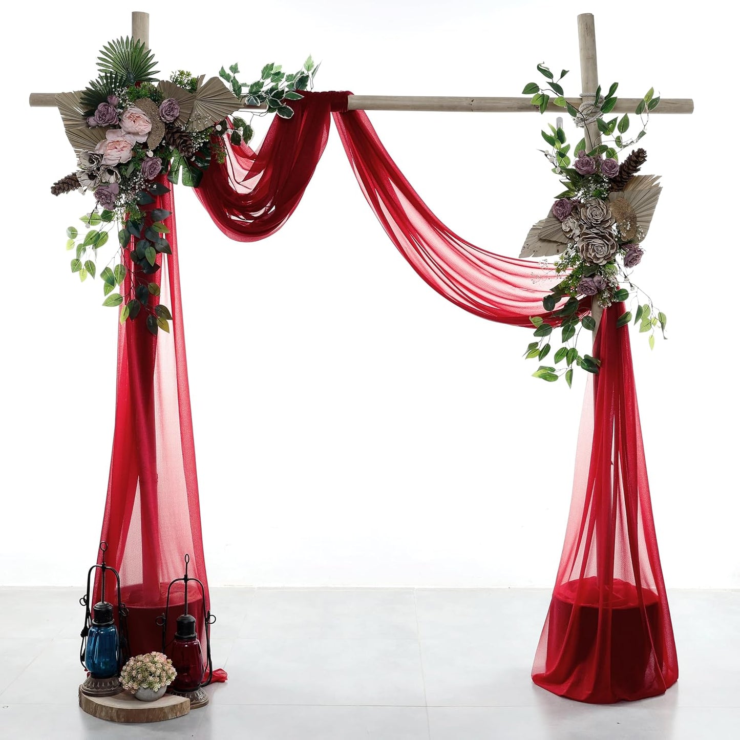 VDS Pack of 2 Panel (30 Inch X 40 Feet) Wedding Arch Draping Fabric Sheer Chiffon Fabric Drapery for Wedding Ceremony Reception Swag Backdrop Canopy Chuppah ARBO Altars Decoration (Apple Red)