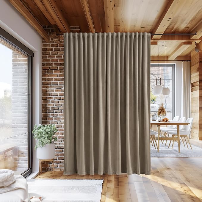 Back Tab Camel Beige Curtains 108 inches Long, Extra Wide Soft Velvet Thermal - Image 4