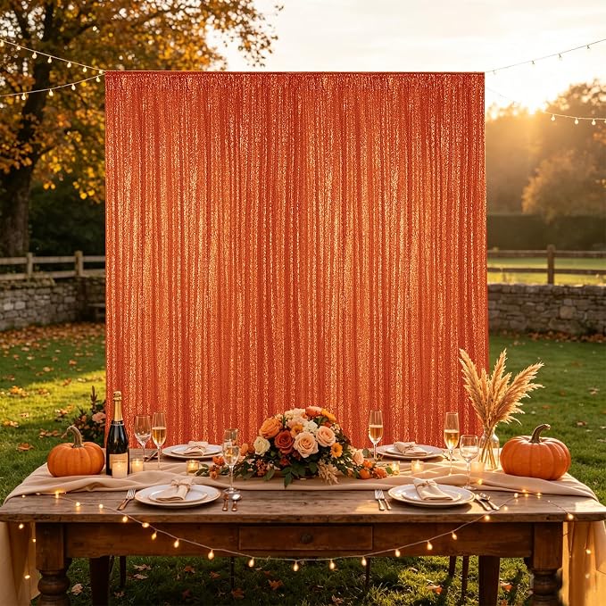 Hahuho Orange Sequin Backdrop Curtain, Party Decoration（6 Panels, 2FT x 8FT - Image 4