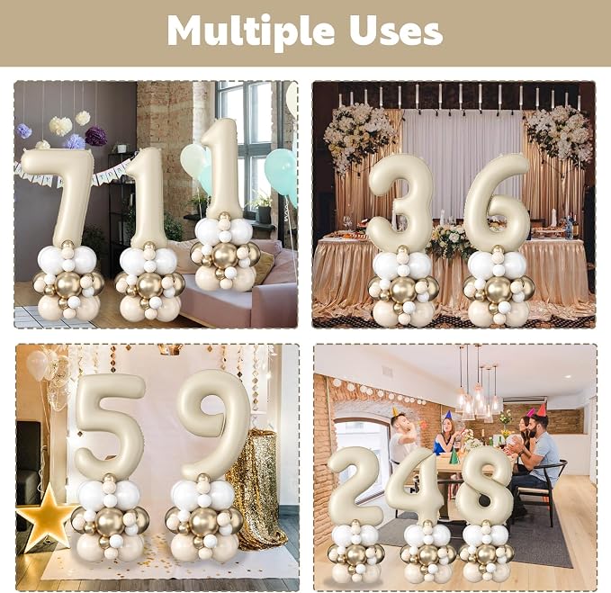 40 Inch Cream Number 2 Balloon for 2nd Birthday Decoration Beige White Sand - Image 5