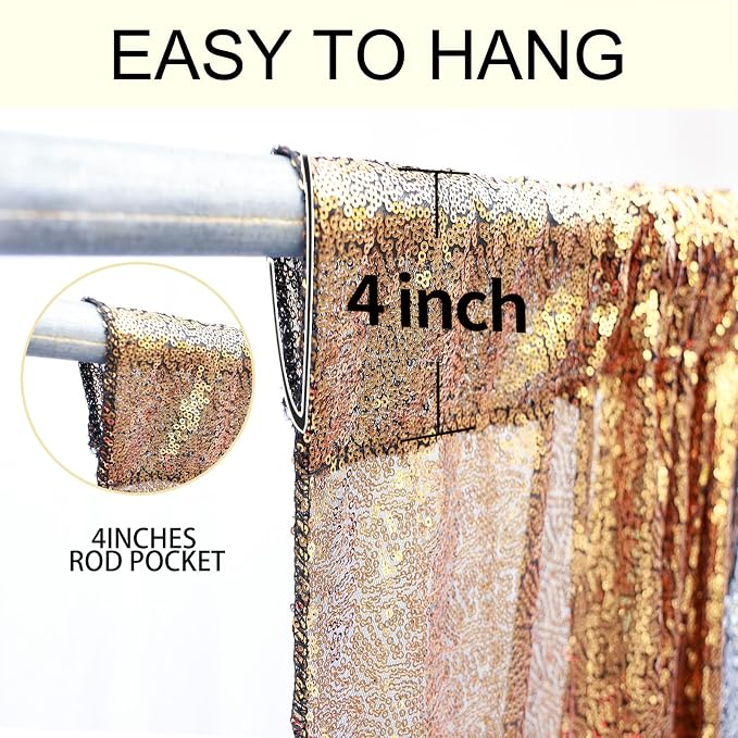 2×8FT-6PCS Black Gold Sequin Backdrop Curtains Panels, Photography Backdrop - Image 5