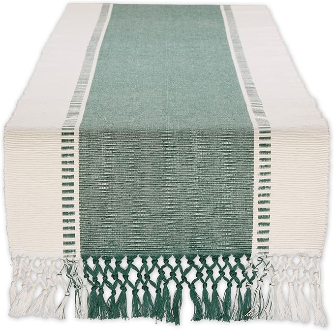 DII Dobby Stripe Table Runner, 13x72 Dark Green & Cream Background | Woven by DII