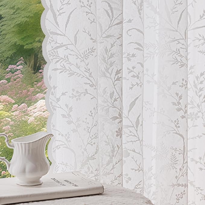 Anmao Vintage Lace Curtains 45 Inches Long 2 Panels Set, Romantic Elegant Light by Anmao