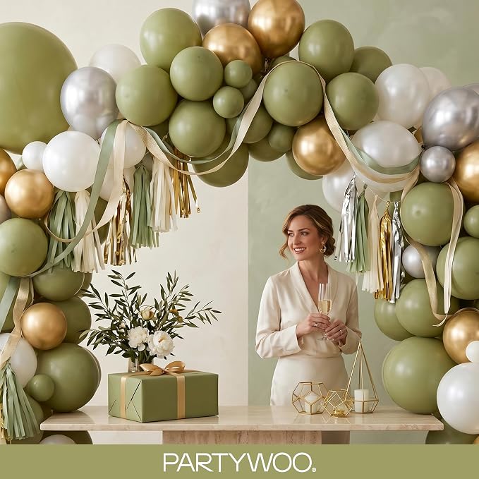 PartyWoo Sage Green Balloons 152pcs Olive Boho Green Color 18 12 10 5 Inch | 18 - Image 8