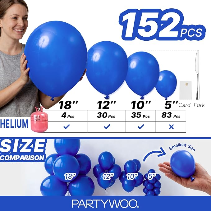PartyWoo Royal Blue Balloons 152pcs Dark Blue Balloons Different Sizes | 18 12 - Image 6