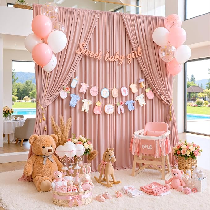 40ftx10ft Wrinkle Free Dusty Pink Backdrop Curtains - Image 3