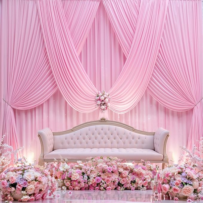 10×14 ft Pink Wrinkle Free Backdrop Curtain, Soft Silky Polyester Wedding - Image 5