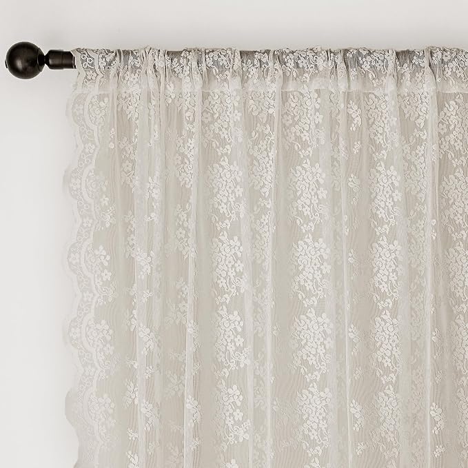 Anmao Vintage Lace Curtains 96 Inches Long 2 Panels Set, Romantic Elegant Light - Image 6