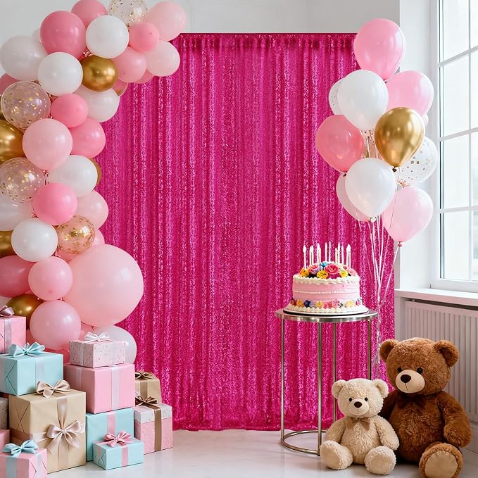 2×8FT-4PCS Fuchsia Sequin Backdrop Curtains Panels, Photography Backdrop - Image 3