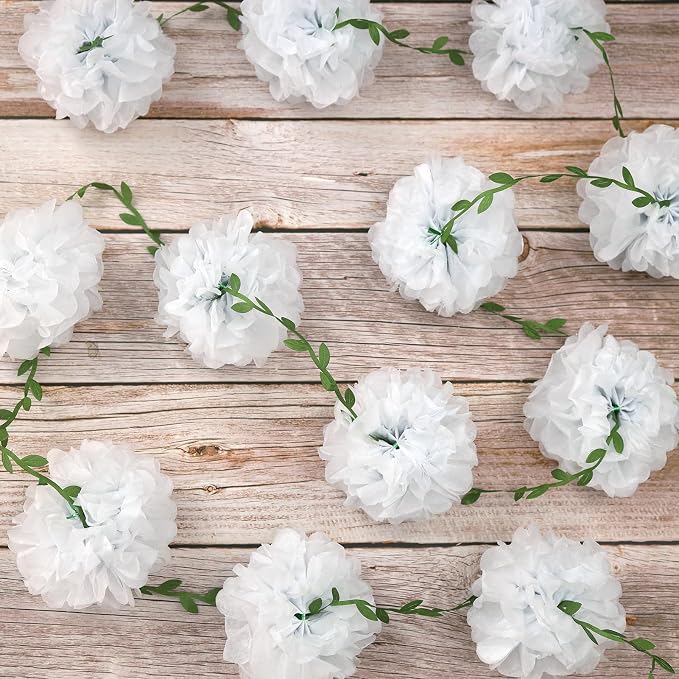 White Tissue Paper Pom Pom Garlands, Paper Flowers - Image 4