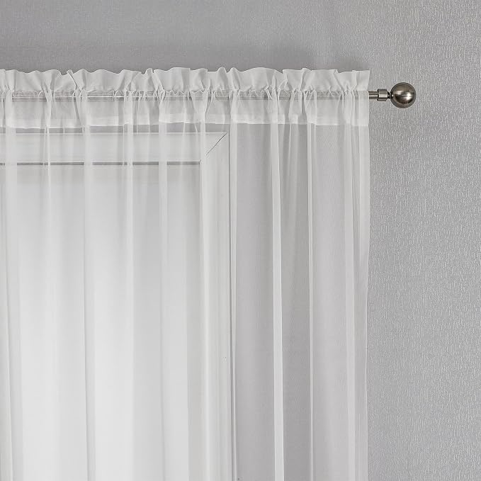 White Sheer Voile Curtains White Embossed Butterflies 84 Inches | Light - Image 7