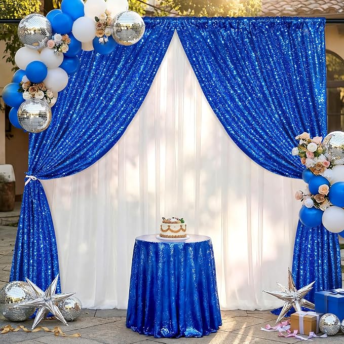 4th of July Party Decorations, 1 Panel 5FTx8FT Navy Blue Sequin Backdrop - Image 4