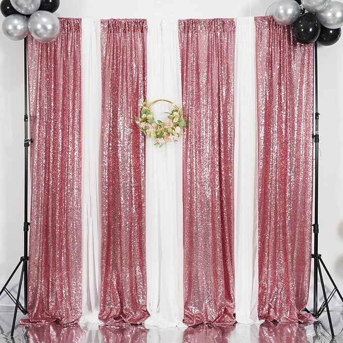 Poise3EHome Fuchsia Pink Sequin Backdrop Curtains, 2 Panels 2FTx8FT Glitter - Image 8