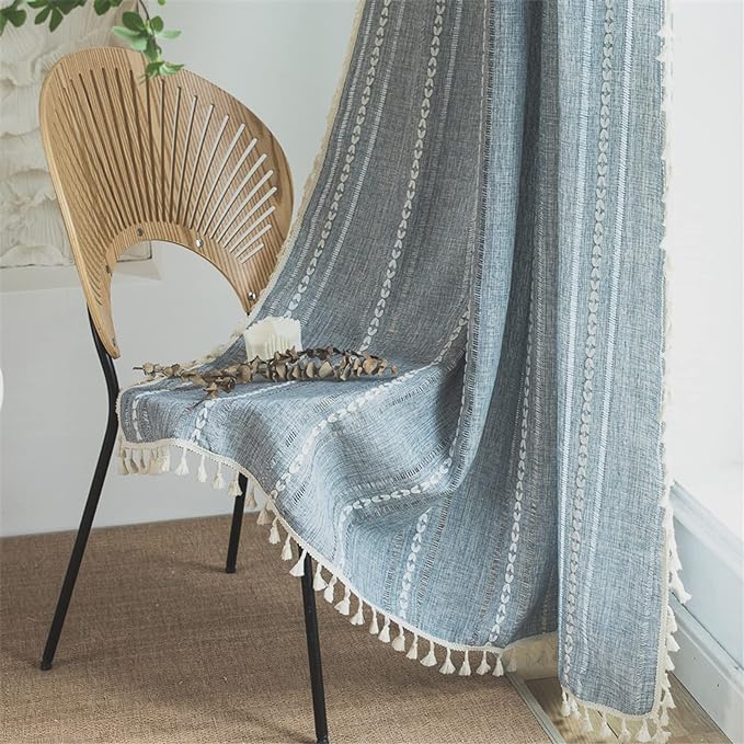 Sutuo Home Denim Blue Boho Curtains 84 Inches Long by SutuoHome