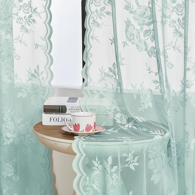 Pastel Turquoise Lace Curtains - Image 3
