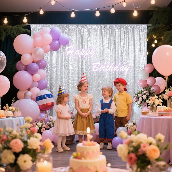 SquarePie 5x7ft Silver Sequin Backdrop, High Density Non-Transparent Glitter - Image 3