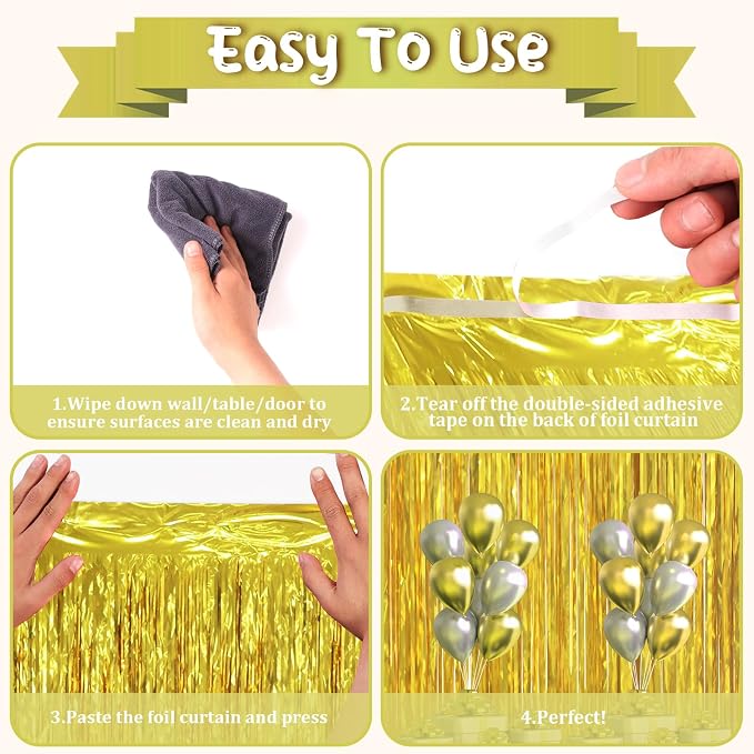 Voircoloria Gold Foil Fringe Backdrop Curtains, Birthday Party Decorations - Image 4